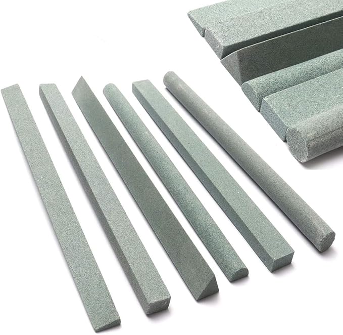 Sharpening Stone Set,6 pcs 180# Wood Carving Sharpener Whetstone Set for for Wood Carving Knives/Chisels&Most Bladed Cutting Tools,Variety of Shapes (Length:appr.5.90inch)