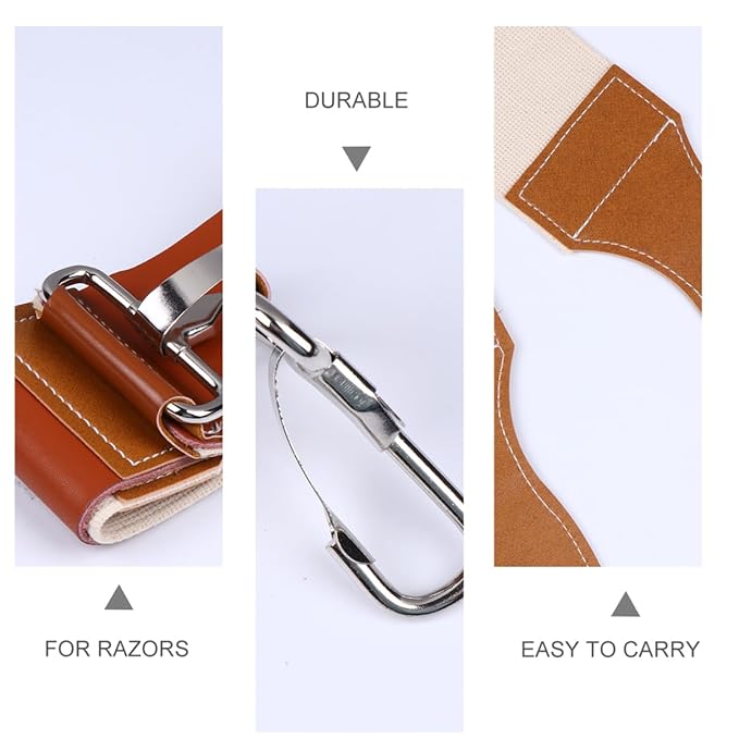 Mikinona Cow Hide Barber Polishing Razor Strop Double-layer Leather Sharpening Strap for Straight Razors and Scissors for Professional Barbers and Home Use