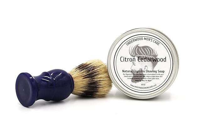 Underwood Men’s Care Shaving Soap Set with Shave Brush - Fast Lathering Natural Glycerin Shaving Cream Alternative for a Clean Cut & Rich Gentleman Scent - For All Skin Types - 6 oz (Citron Cedarwood Set)