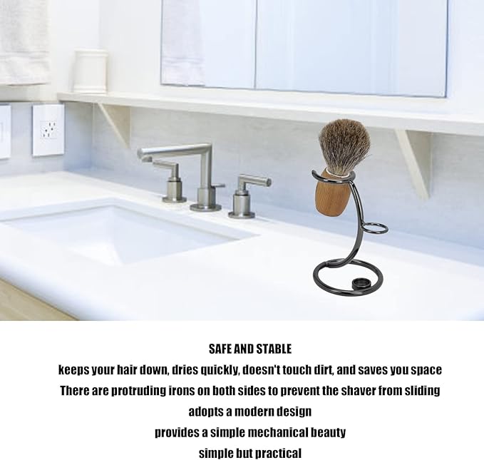 Safety Razor Stand, Stainless Steel Brush Shaving Holder Storage Shave Organizer Extra Stability Non slip Base Modern Fast Drying Accessory for Man Women Shower Room Bathroom Countertops Tool(Black)