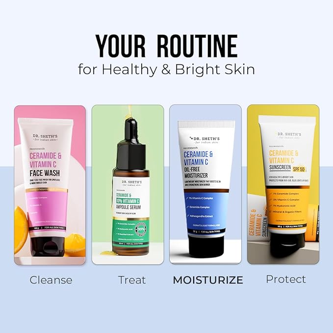Dr. Sheth's Ceramide & Vitamin C Oil-Free Face Moisturizer | Enhances Glow & Strengthens Skin Barrier | Deeply Hydrates | Lightweight for All Skin Types | 1.76 Oz/50 g