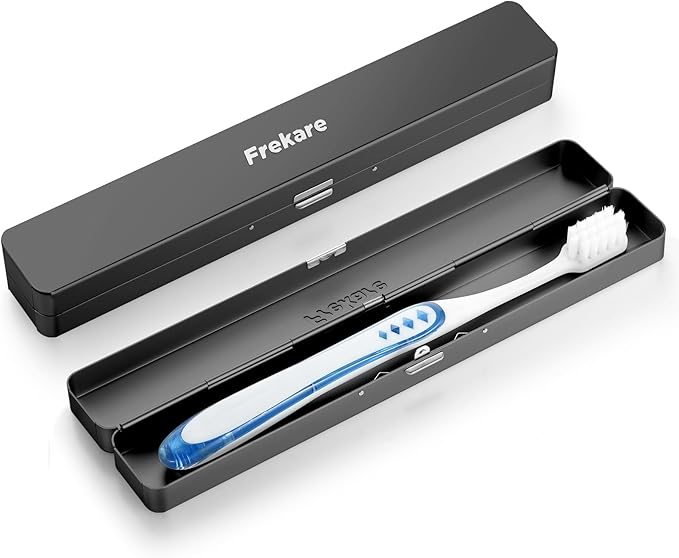 Toothbrush Travel Case Aluminum, Manual Tooth Brush Holder for Traveling, Portable Toothbrush Container for Bathroom, Camping, Business Trip, School (Black)