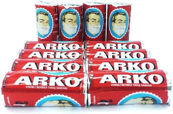 Arko/Omega Shaving Soap 90g in Traditional Bowl Case + TSF Shaving Brush Natural Boar Bristle, Red