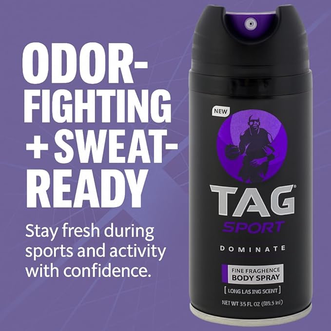 TAG Body Spray for Active Men - Dominate Scent, Long Lasting Men’s Fragrance, Strong Protection, Cologne Fragrance and Deodorant Spray in One; 3-Pack of 3.5 Oz Sprays (10.50 Ounces)