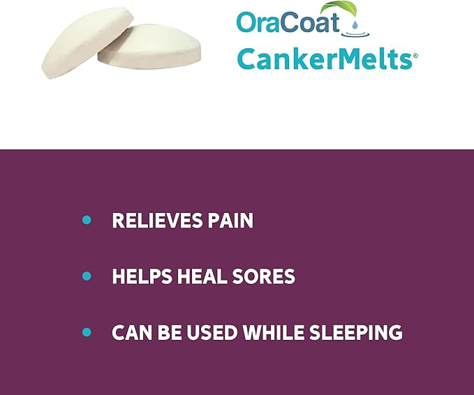 Oracoat CankerMelts Stick-On Melts Canker Sore Treatment for Mouth Sores with 15mg Benzocaine, Hyaluronic Acid & Vitamin E