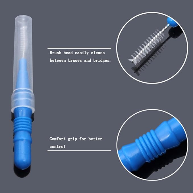 ewinever 50 Count Interdental Brush,Toothpick Tooth Flossing Head Oral Dental Hygiene Brush, Tooth Cleaning Tool (Red+Blue)