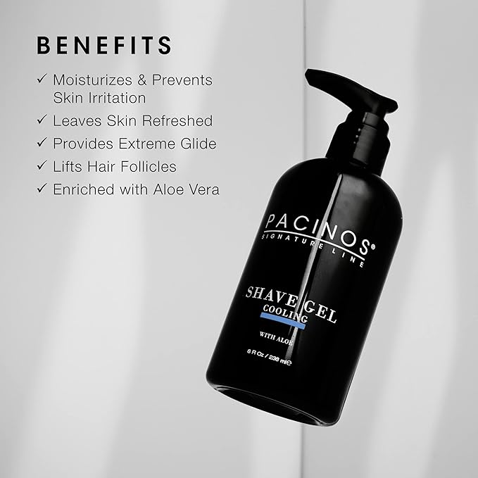 Pacinos Shave Gel - Cooling Gel with Aloe Vera - Moisturizing Mens Shaving Gel - 8 Fl. Oz