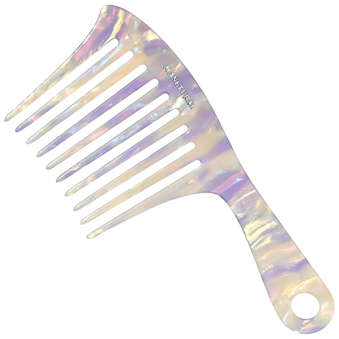 D1 | wide tooth comb 7.4"for easy portability. Suitable for Women's/girl curly, curly and tight hair, the short handle design is easy to carry. Acetate comb (White Purple C)