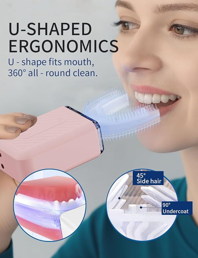 U-Shaped Electric Toothbrush for Adults, U-Shaped Electric Toothbrush with 360° Automatic Cleaning