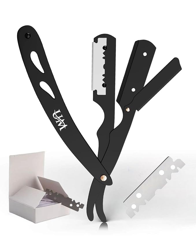 UM Supplies Straight Razors for Men – Professional Barber Straight Edge Razor Kit with 20 Replaceable Insert Single Edge Blades - Navajas Para Barbero