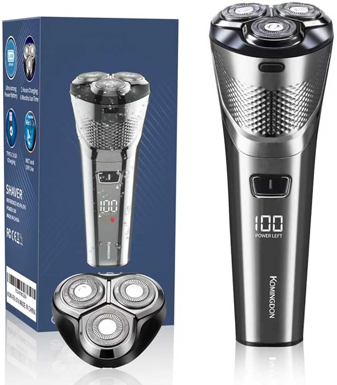 Electric Shaver Razor for Men Face Clean Shave - Rechargeable USB-C, Cordless, Dry/Wet Rotary Shaver with LED Display and Replacement Blade