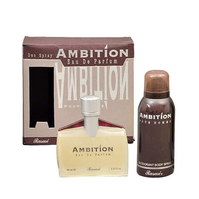 RASASI Ambition Ambition Men EDP & Deo Perfume 70ml + Deodorant 150ml | Bergamot, Floral Spices, Musk and Amber | Iris, Peony, Rose, Cassis, Freesia
