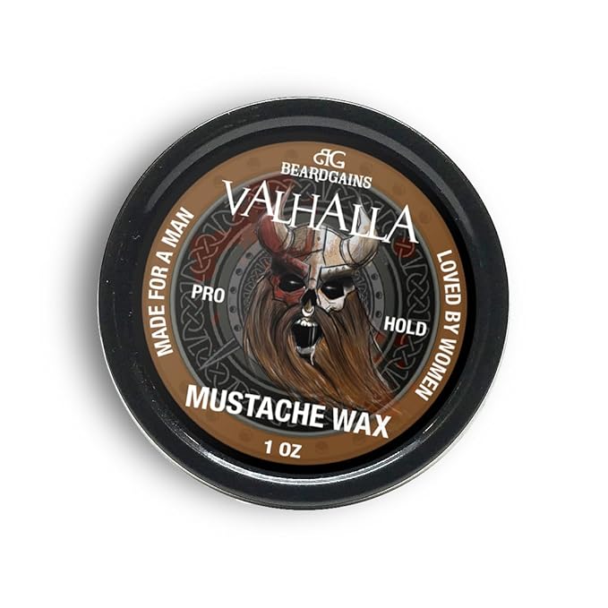 Beard Gains Strong Competition Pro Hold Mustache Wax 1oz - Style, Mold, and Tame Moustache - Organic and Natural (Valhalla Brown)