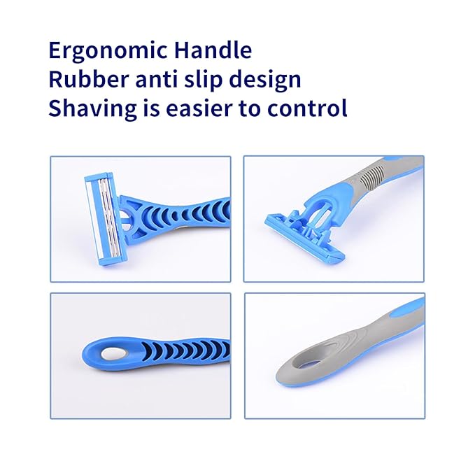 Men's Disposable Razors, 3-Blade Razors with Lubricating Strip and Pivoting Head, | Disposable Mens Razors for Shaving Sensitive Skin 12 count Blue