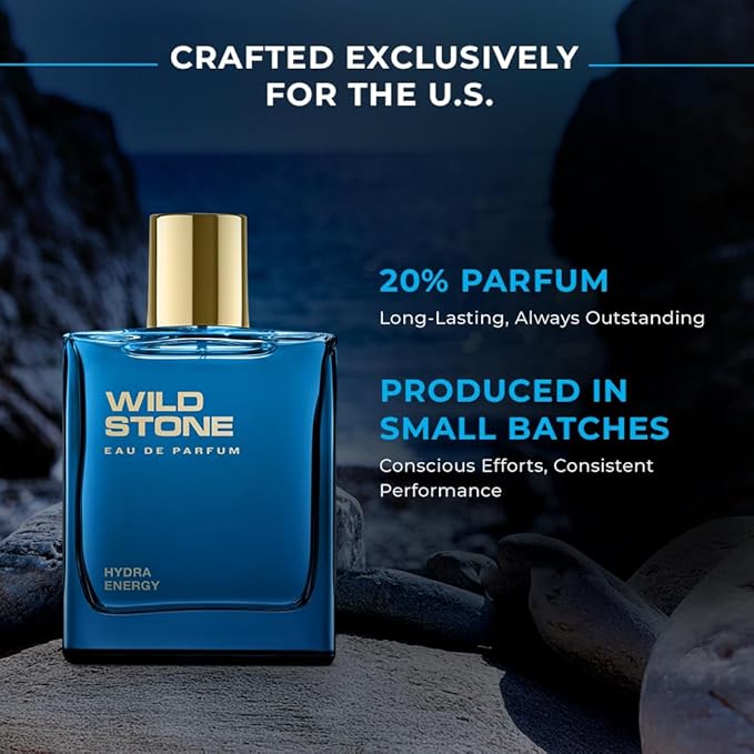 Wild Stone Hydra Energy Eau De Parfum | 3.38oz,100 ml | Luxury EDP Perfume for Men | Intense Long Lasting Premium Fragrance | Woody & Warm Spicy Notes | 100% Liquid Scent | Best Perfume for Gifting