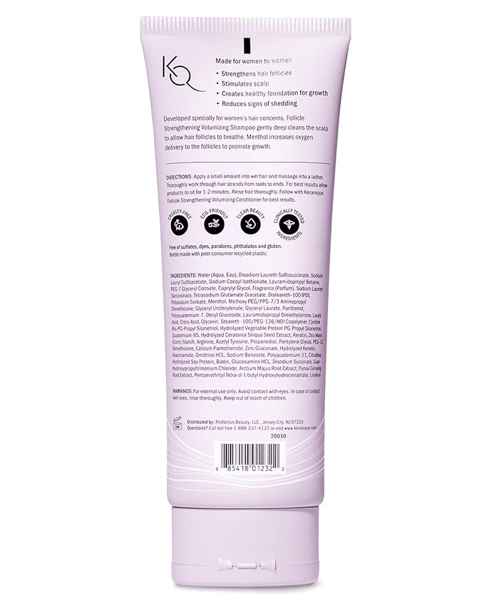 Keranique Volumizing Shampoo for Hair Repair, Growth & Thinning Hair Support – Keratin, Biotin, Menthol & Niacinamide, Anti-Breakage, Lightweight Strengthening Formula 3.4 Oz - Keratin Amino Complex™