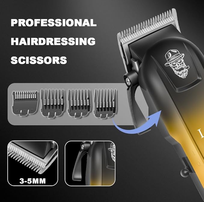 Hair Clippers for Men, with LED Display 4-Piece Cordless Hair Clippers, Beard Trimmer, Foil Shaver & Nose Trimmer, Complete Rechargeable Set for Home Barber Use (Black Gold)