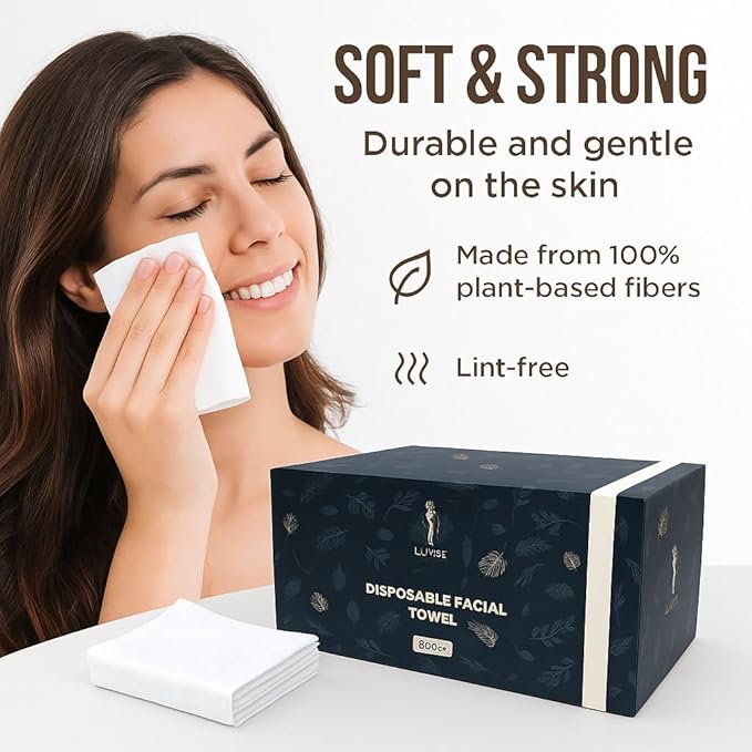Disposable Facial Towels – Ultra Soft Biodegradable Dry Face Wipes for Sensitive Skin, Lint-Free Cleansing & Makeup Removal Towels for Daily Skincare Routine, 60 Count