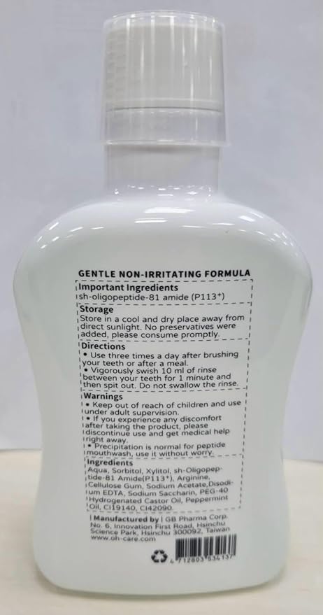 Mouthwash for Kids P113+ Peptide Anti Cavity Mouth Rinse Alcohol Free for Teeth and Gums Safe Oral Hygiene for Newborn to Toddler 11.8 fl oz (11.8 Fl oz, Mint(for Adult))