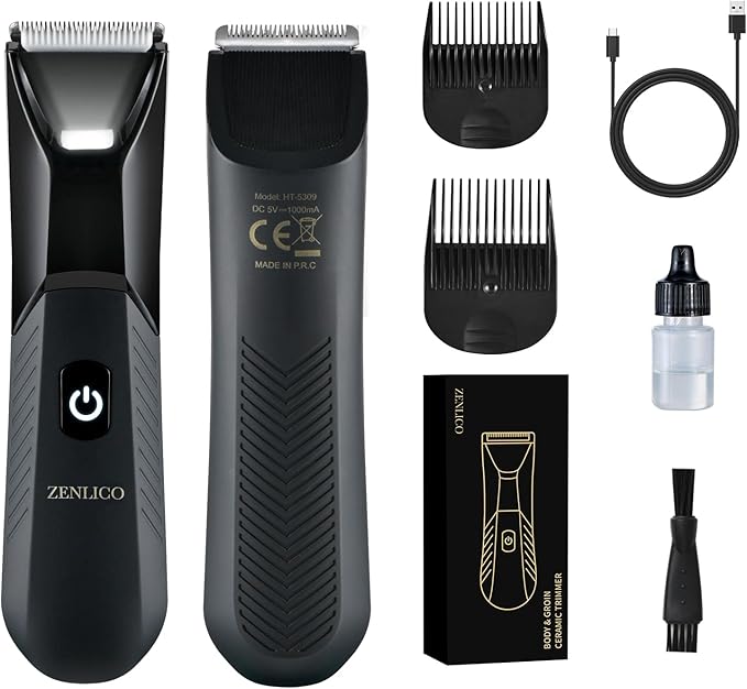 Manscape Body Hair Trimmer, Pubic Hair Trimmer for Men, Ceramic Blade Body Shavers with USB-C Charging, Replaceable Heads Ball Razors with Led Spotlight, 90 Minutes Shaving, Ideal Gift for Men