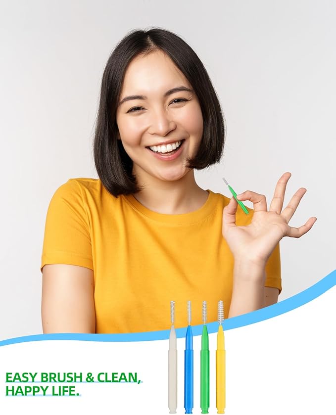 Interdental Brush, 80 Count Braces Brush Between Teeth, Toothpicks Dental Tooth Flossing, Dental Flosser Tooth Cleaning Tools Oral Flossing Head (4 Colors, 4 Sizes)