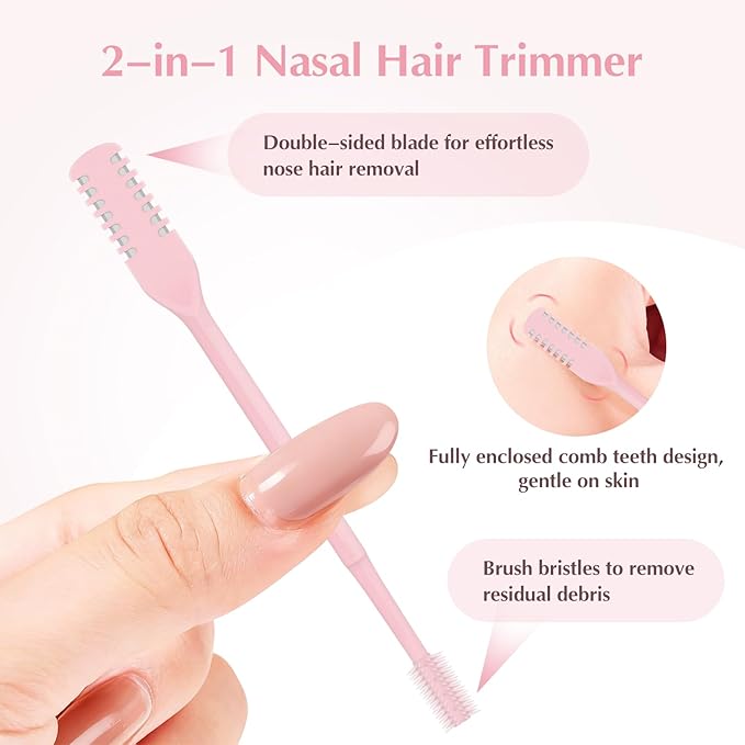 5PCS 2-in-1 Nasal Hair Cutter, 360° Rotating Nose Hair Trimmer Double Sided, Portable Nose Trimmer Manual for Women and Men(Pink)