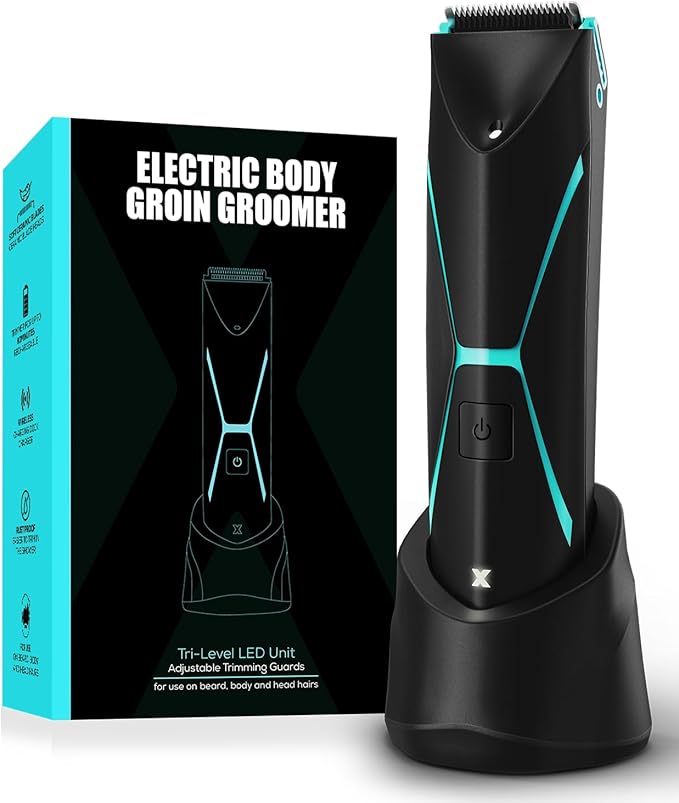 Brightman Electric Body Hair Trimmer for Men – Waterproof Cordless Groomer with Ceramic Blades LED Light & 120-Min Runtime for Chest Groin Armpits Legs & Travel