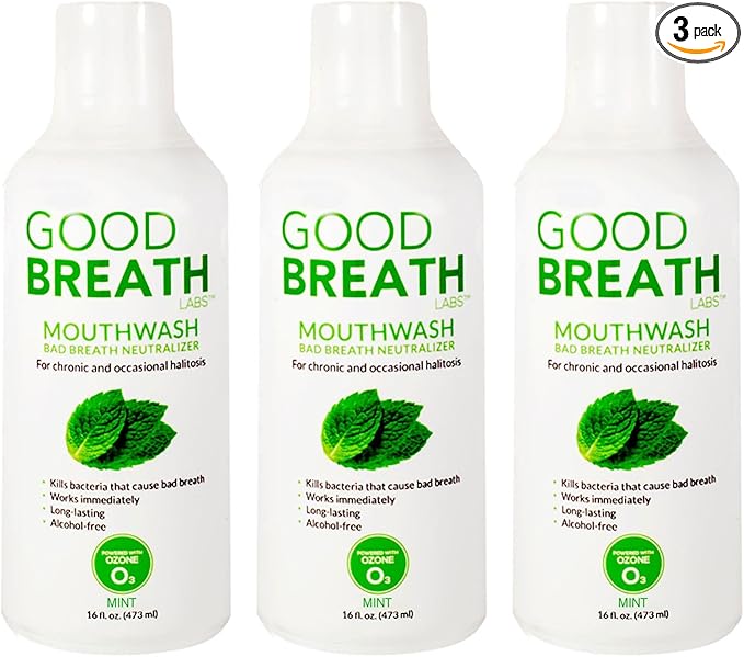 Goodbreath Mouthwash - Mint Mouth Rinse for Chronic Halitosis - New Ozone Technology Oral Rinse - Halitosis Treatment & Bad Breath Neutralizer - Mouthwash for Gum Diseases - Alcohol-Free | 3 Pack