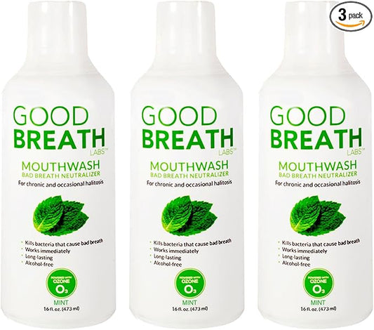 Goodbreath Mouthwash - Mint Mouth Rinse for Chronic Halitosis - New Ozone Technology Oral Rinse - Halitosis Treatment & Bad Breath Neutralizer - Mouthwash for Gum Diseases - Alcohol-Free | 3 Pack