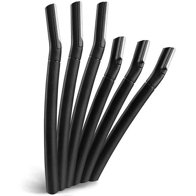 6 PCS Black Eyebrow Razor Set Face Razor for Women and Men, Multipurpose Dermaplaning Tool, Eyebrow Hair Trimmer, Face Shaver with Protective Cover, 3 Pcs Long Handles and 3 Pcs Short Handles