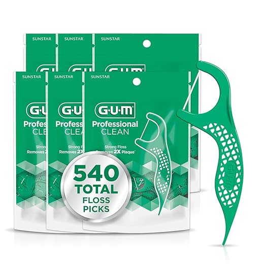 GUM Professional Clean Floss Picks - Extra Strong Shred-Resistant Floss, Easy Grip Handle - Dental Flossers for Adults - Fresh Mint Flavor, 90 Count (Pack of 6) 540 Total