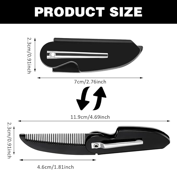 Ouligay 4pcs Folding Mustache Comb - Mini Portable Beard Grooming for Men - Fine Teeth Plastic Pocket Comb for Hair Care Styling - Black