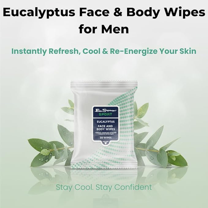 Ben Sherman Men's Face Wipes - 4 Pack (120 Total) Cleansing Wipes for Men with Cedar & Bourban, Eucalyptus, Tea Tree & Sandalwood