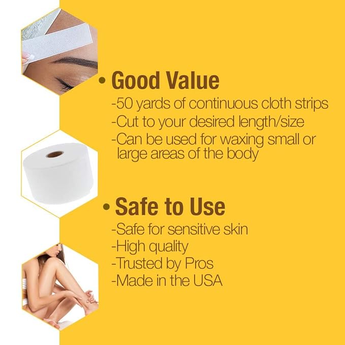 GiGi Non Woven Cloth Epilating Roll for Hair Removal, Facial Waxing Strip Roll For Soft Waxes, 50 Yards
