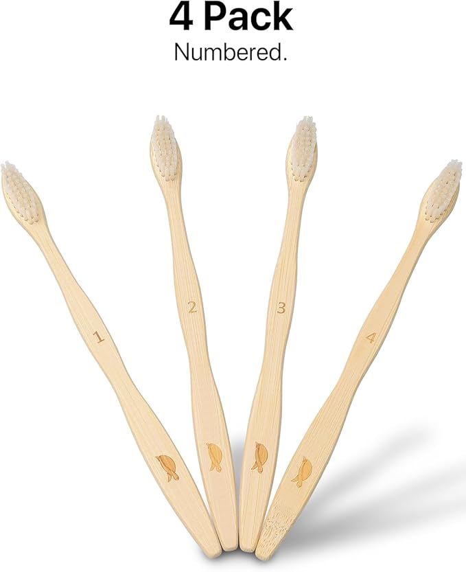 Sea Turtle Bundle Adult and Kids Toothbrushes, Plant-Based, Bristles Bamboo Toothbrush, Entire Family Bundle for Adults and Kids (4 Pack Each)