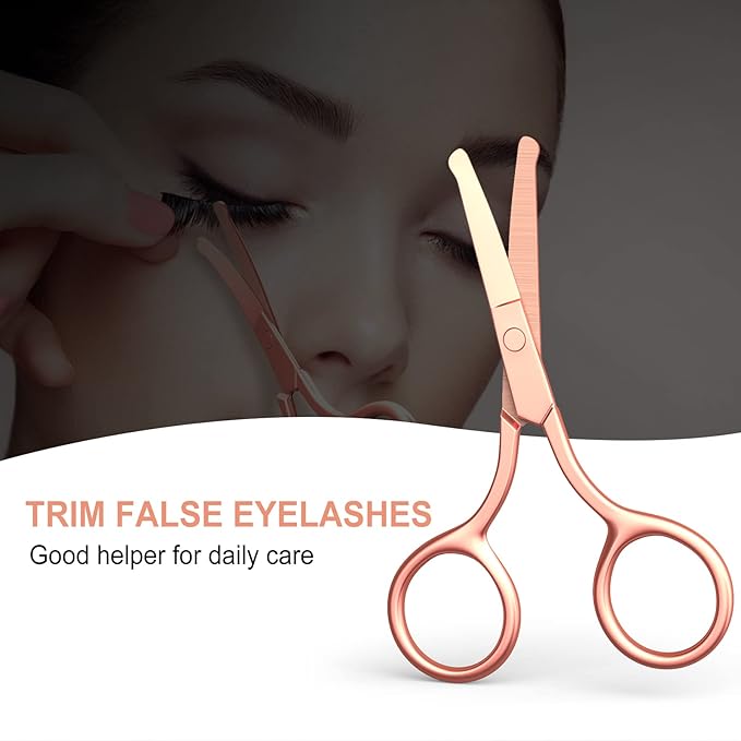 Safety Round Tip Nose Hair and Eyebrow Scissors - Gold Stainless Steel Small Grooming Tool for Painless Trimming of Nasal Cavity, Ear, Eyelashes, Beard and Mustache- AsonTao