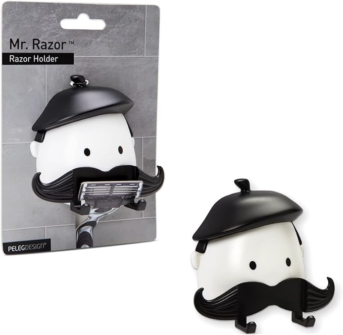 PELEG Design Mr. Razor – Razor Holder Suction Shaving Razor Holder for Shower Bathroom Bath Unique Gifts