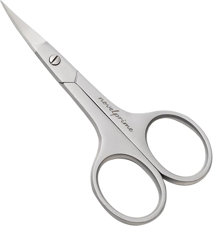 Novel Prime| Stainless Steel Cuticle Scissor with Extra Fine Curved Blade| Nail Scissors for Precise Pointed Tips| Manicure Scissors for Grooming and Eyebrows with Premium Leather Pouch (1 Count)