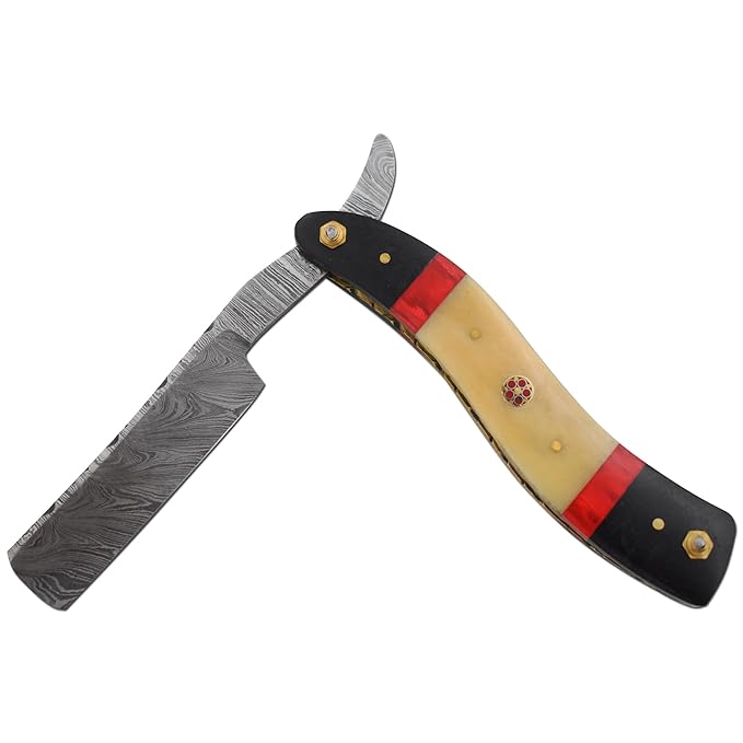 Straight Razor | High Hardness Real Damascus Steel Cutthroat Straight Edge-Blade Barber Razor (329)