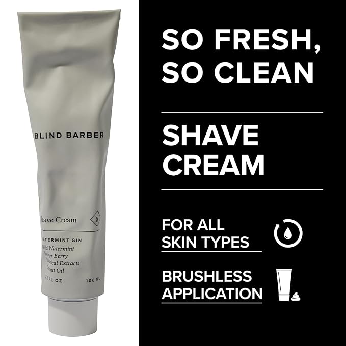 Blind Barber Watermint Gin Shave Cream - Creamy Beard Lather for Men - Protect & Moisturize Sensitive Skin - Good on All Skin Types (3.2oz / 100ml)