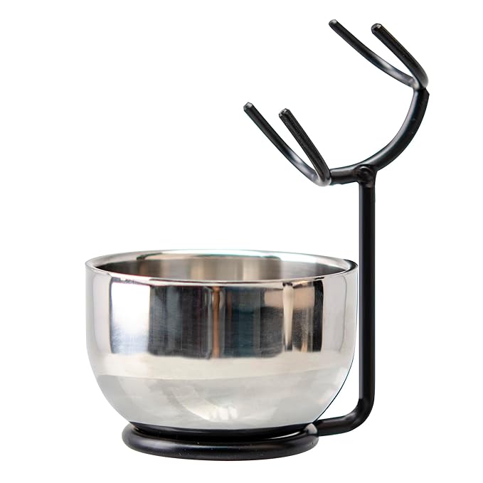 Grandslam 3 in 1 Shaving Brush Set - Stainless Steel Bowl and Stand Kit for Men, Black