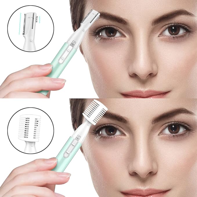 Eyebrow Trimmer for Women, Precision Facial Hair Trimmer for Chin, Lips, Neck, Upper Lip & Cheeks, Battery Operated Dual-Blade Groomer with Comb Attachment, Painless Portable Electric Shaper