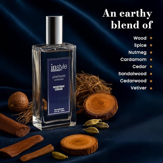 Instyle Fragrances Platinum Collection Western Cedar, Inspired by L.e Labo’s Sa.ntal 33, Premium Unisex Eau de Parfum, CLEAN, Vegan, Paraben-Free, Never Tested on Animals, 3.4 Fluid Ounces