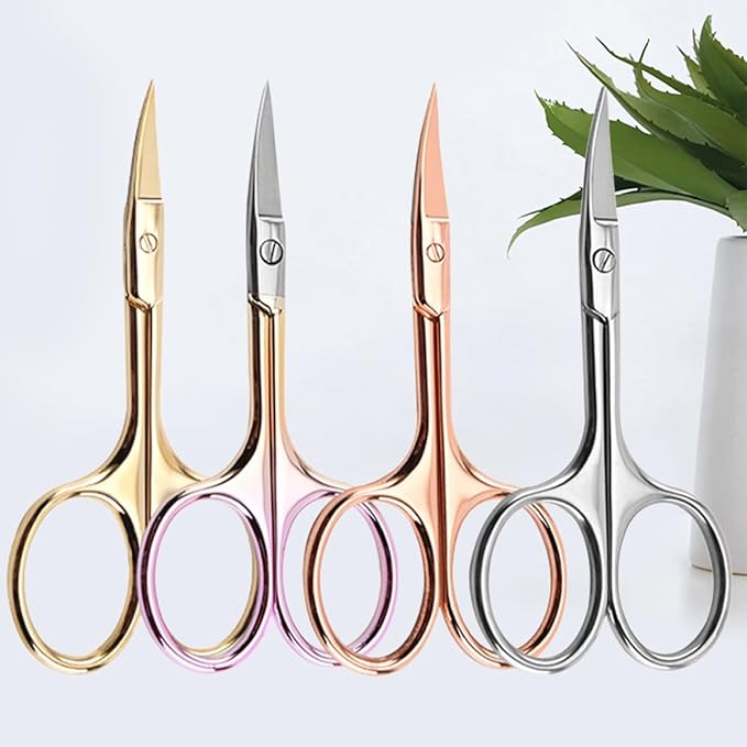 Wakauto 4pcs Stainless Steel Colorful Beard Scissors and Mustache Trimming Shears with Curved Tips for Men Home DIY Facial Hair Grooming Random Color Random Color