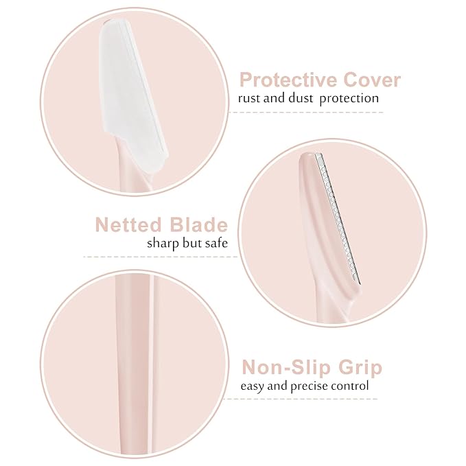 21 Pcs Light Pink Eyebrow Razors, Face Razors Multipurpose, Exfoliating Dermaplaning Tools, Eyebrow Trimmers Shaver with Protective Cover, Facial Hair Removal for Women Men Body Use