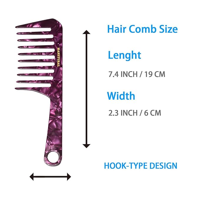 D1 | wide tooth comb 7.4"for easy portability. Suitable for Women's/girl curly, curly and tight hair, the short handle design is easy to carry. Acetate comb (Purple)