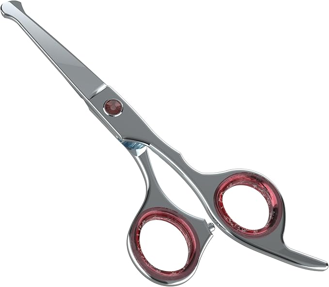 Mustache Scissors for Men 5.5 Inch – Premium Stainless Steel Mustache & Beard Trimming Scissors with Rounded Tips for Safe Precision Grooming, Nose, Eyebrow & Facial Hair Scissor (Red)
