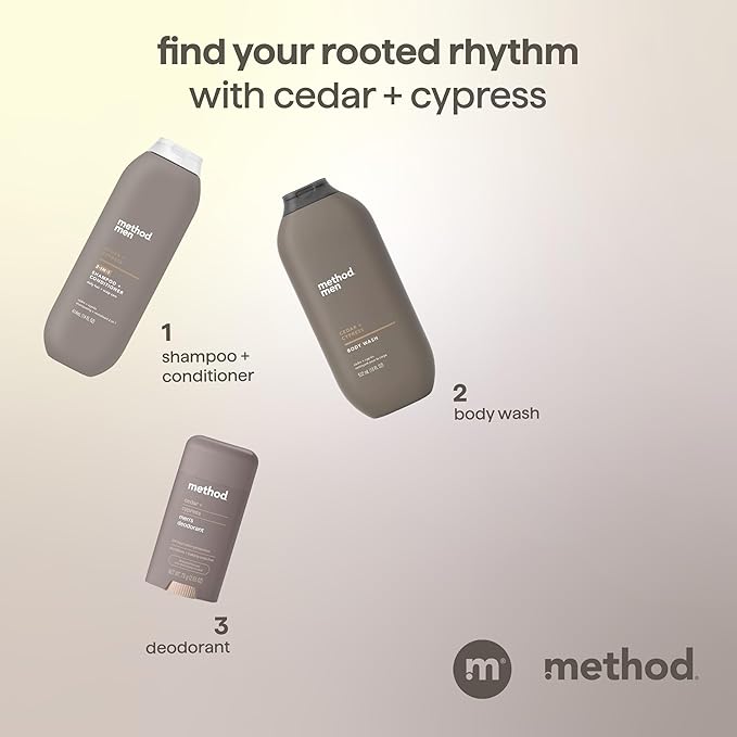 Method Men 2-in-1 Shampoo and Conditioner, Cedar + Cypress - Hydrating Formula with Woody Scent - Paraben Free and Cruelty Free - 14 Fl Oz, Pack of 1