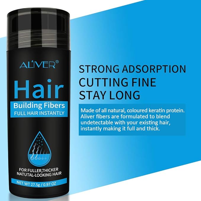 ELAIMEI Black Hair Fibers for Thinning Hair, Natural Formula, Unscented Powder, Black, Unisex Adult, Men & Women