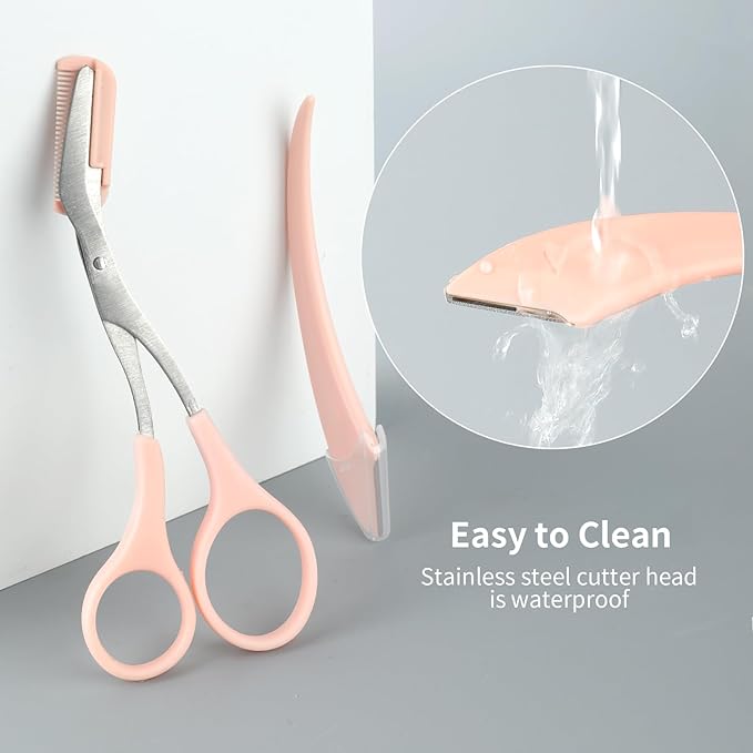 2PCS Eyebrow Trimmer Set Stainless Steel Eyebrow Razor Eyebrow Scissors With Comb, Beauty Tool for Beginners Suitable, Hair Removal Beauty Accessories for Men Women